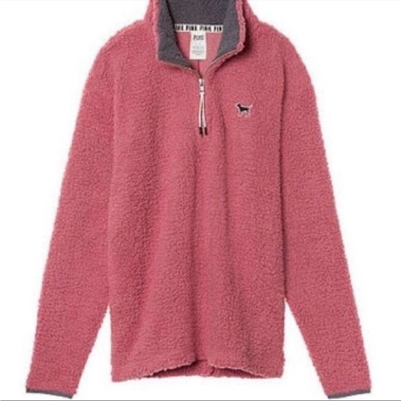 PINK By Victoria Secret Sherpa Sweater Quarter Zip Size Small Color Pink - Picture 1 of 6